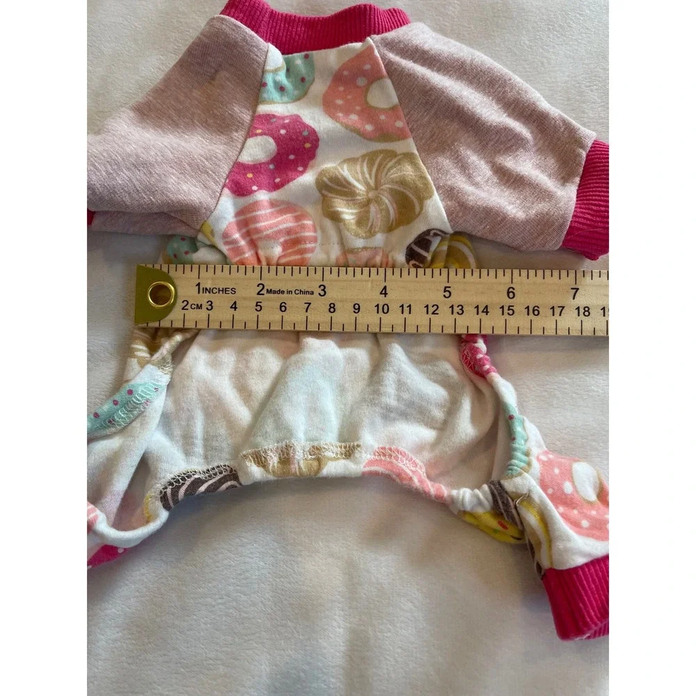 Fitwarm Small Dog Pajamas Pink Donut Print Pet Jumpsuit PJ One Piece Soft Cotton